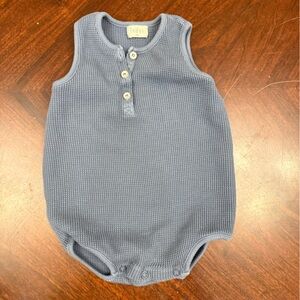 Waffle Knit Sleeveless Baby One-Piece Romper in Dusty Blue